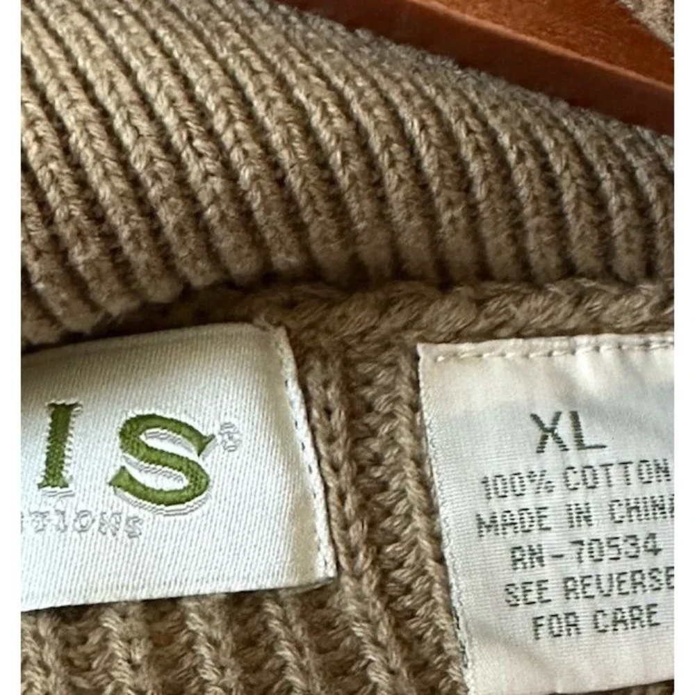 Vintage Orvis Ribbed Knit Sweater Men Size XL Khaki Military Shawl Elbow Patches